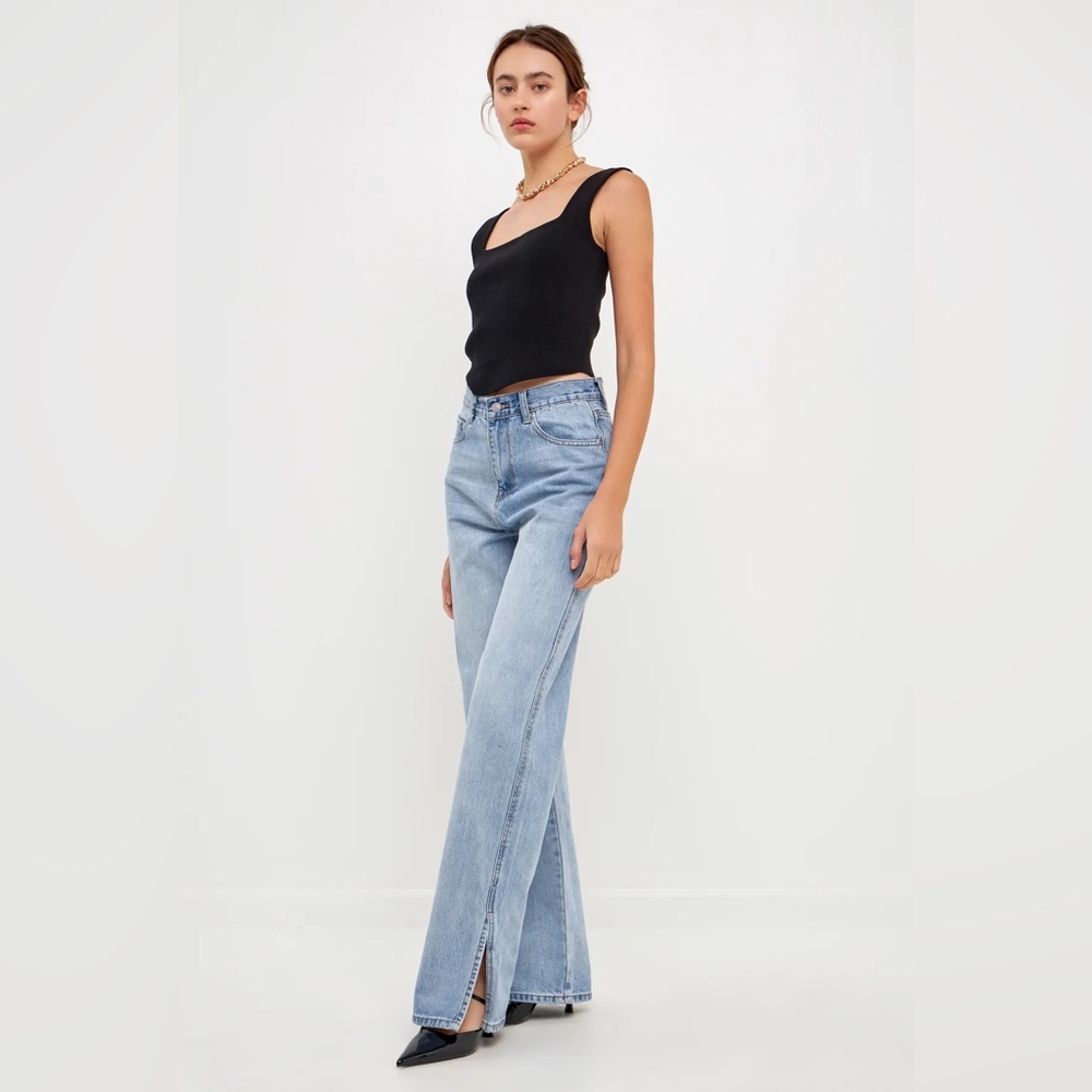 $312 GREY LAB Jeans Size 24 Slit Detail Wide Leg Straight Light Wash